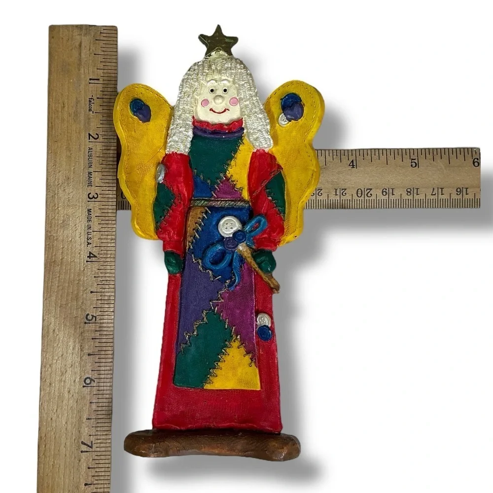 Folk Art Christmas Angel Figurine Star Hand Crafted Polymer Clay Vintage 1990